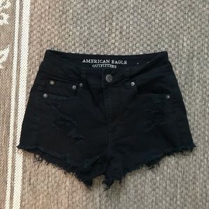 3/$15 Black distressed high waisted jean shorts